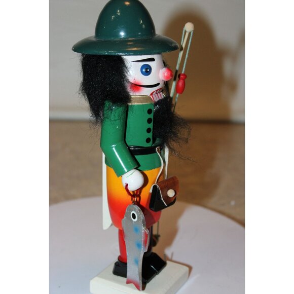 Wood Nutcracker - Fisherman With Rod and Fish - 11" - Picture 2 of 4